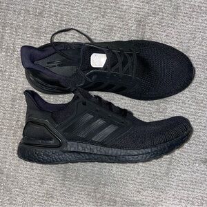Adidas black ultraboost 20 core black triple black running sneakers.